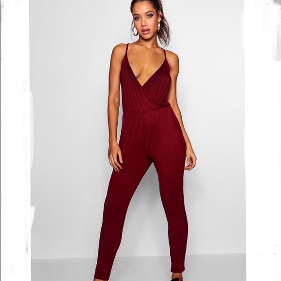 Fashion Nova Pants - Basic Burgundy Surplice Wrap Jumpsuit